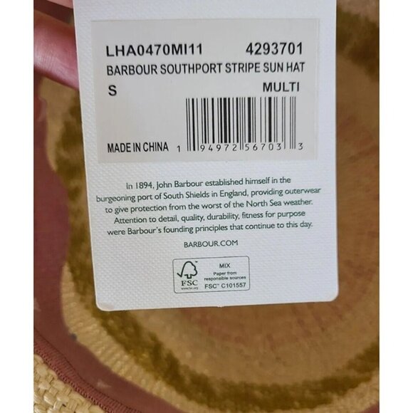 NWT Barbour Southport Sun Hat Straw Striped sz S main image 5
